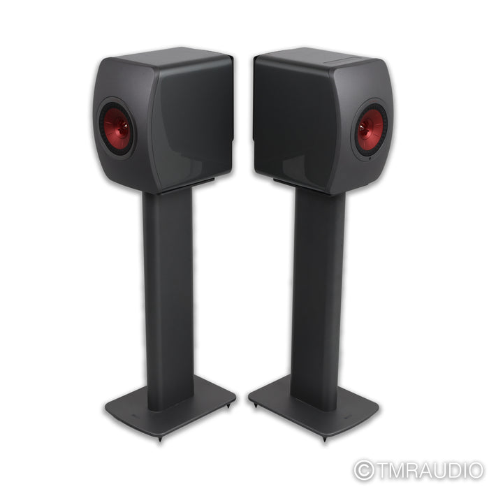 KEF LS50W Wireless Active Bookshelf Speakers; Titanium Grey Pair with Stands