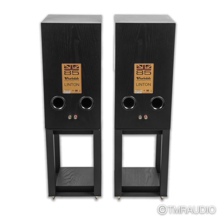 Wharfedale Linton 85th Anniversary Bookshelf Speakers; Black Pair with Stands