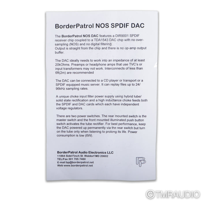 BorderPatrol DAC SE-i SPDIF Tube Hybrid DAC; D/A Converter