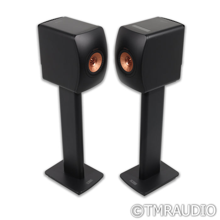 KEF LS50 Wireless II Active Bookshelf Speakers; Black Pair with Stands
