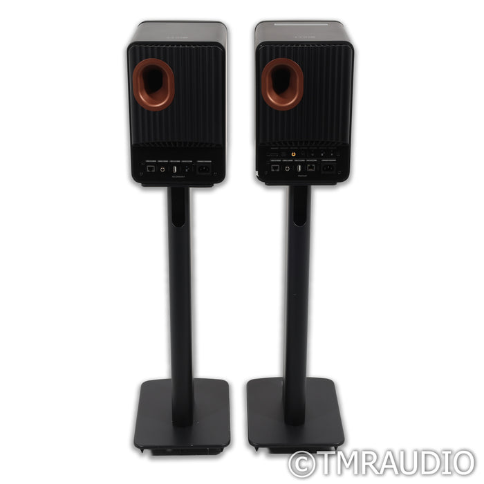KEF LS50 Wireless II Active Bookshelf Speakers; Black Pair with Stands