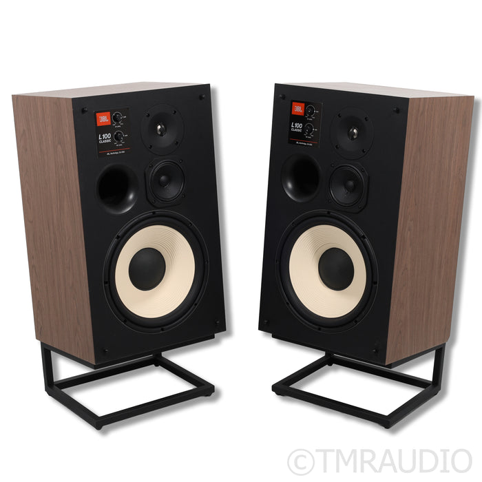 JBL James Lansing L100 Classic Bookshelf Speakers; Walnut / Blue Pair w/ Stands
