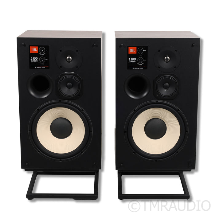 JBL James Lansing L100 Classic Bookshelf Speakers; Walnut / Blue Pair w/ Stands
