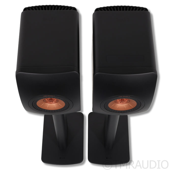 KEF LS50 Wireless II Active Bookshelf Speakers; Carbon Black Pair w/ Stands