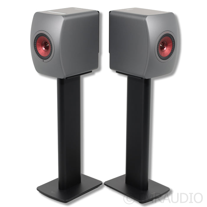 KEF LS50 Wireless II Active Bookshelf Speakers; Titanium Grey Pair w/ Stands