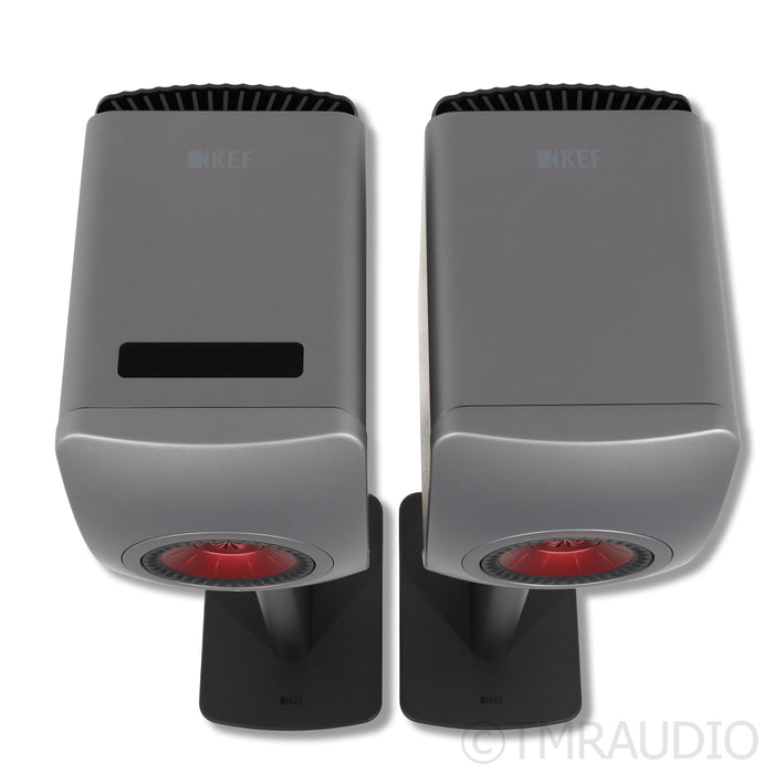 KEF LS50 Wireless II Active Bookshelf Speakers; Titanium Grey Pair w/ Stands