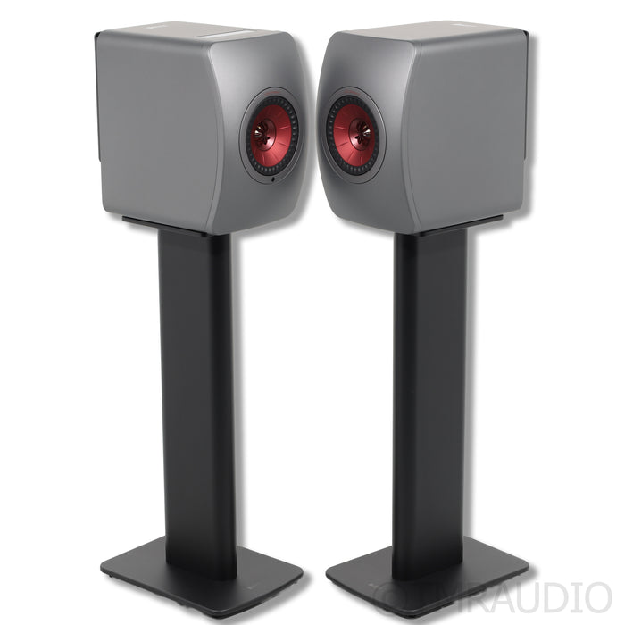KEF LS50 Wireless II Active Bookshelf Speakers; Titanium Grey Pair w/ Stands