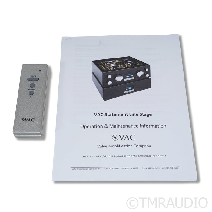 VAC Statement Line Stereo Tube Preamplifier; w/ Dual Mono Power Supply