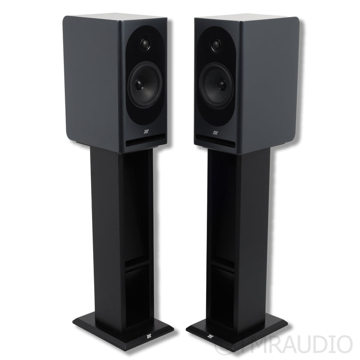 JM Reynaud Jubilee-Bliss Bookshelf Speakers; Anthracite Grey Pair w/ Stands
