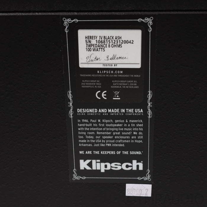 Klipsch Heresy IV Floorstanding Speaker; Black Ash Pair