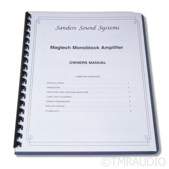 Sanders Sound Systems Magtech Monoblock Power Amplifiers; Pair
