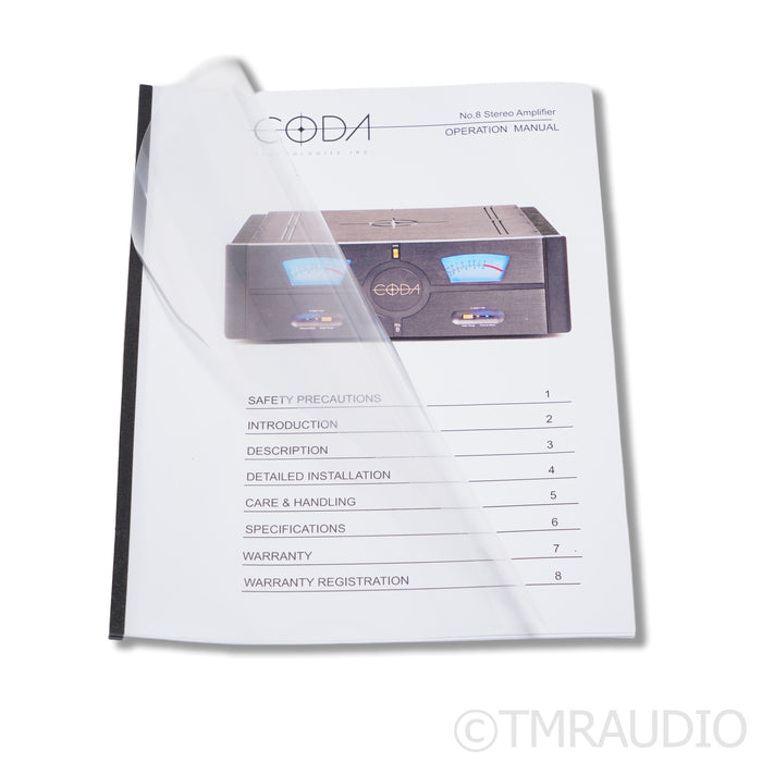 Coda Continuum No. 8 v1 Stereo Power Amplifier; w/ VU Meters