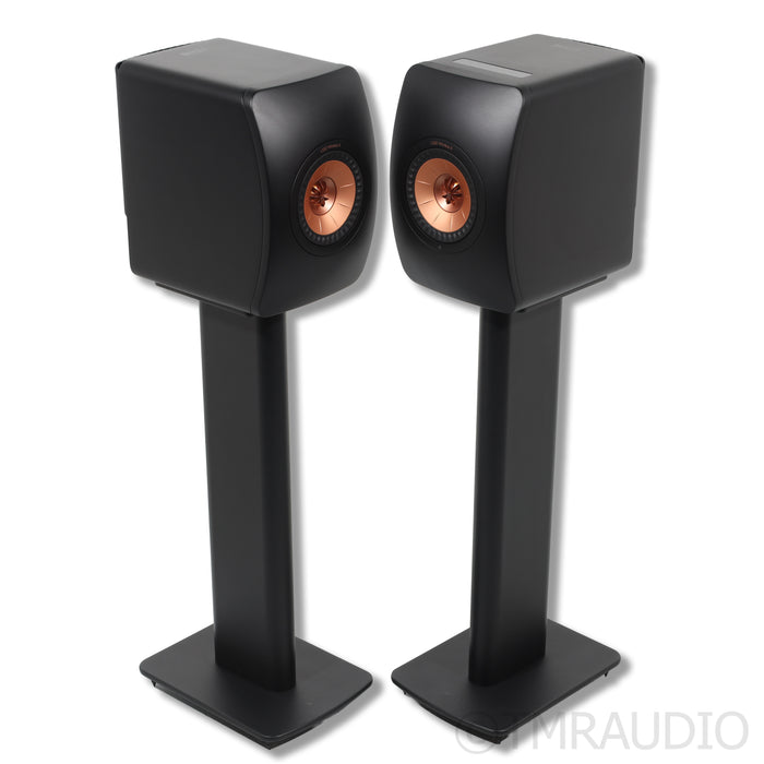 KEF LS50 Wireless II Bookshelf Speakers; Carbon Black Pair with Stands