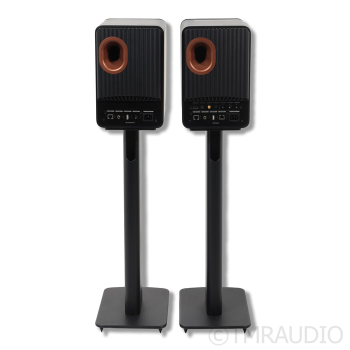 KEF LS50 Wireless II Bookshelf Speakers; Carbon Black Pair with Stands