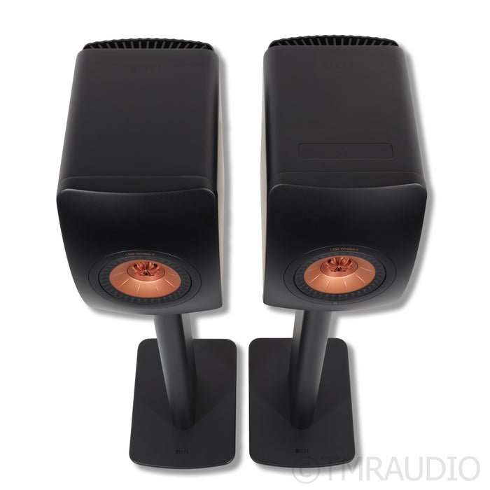 KEF LS50 Wireless II Bookshelf Speakers; Carbon Black Pair with Stands