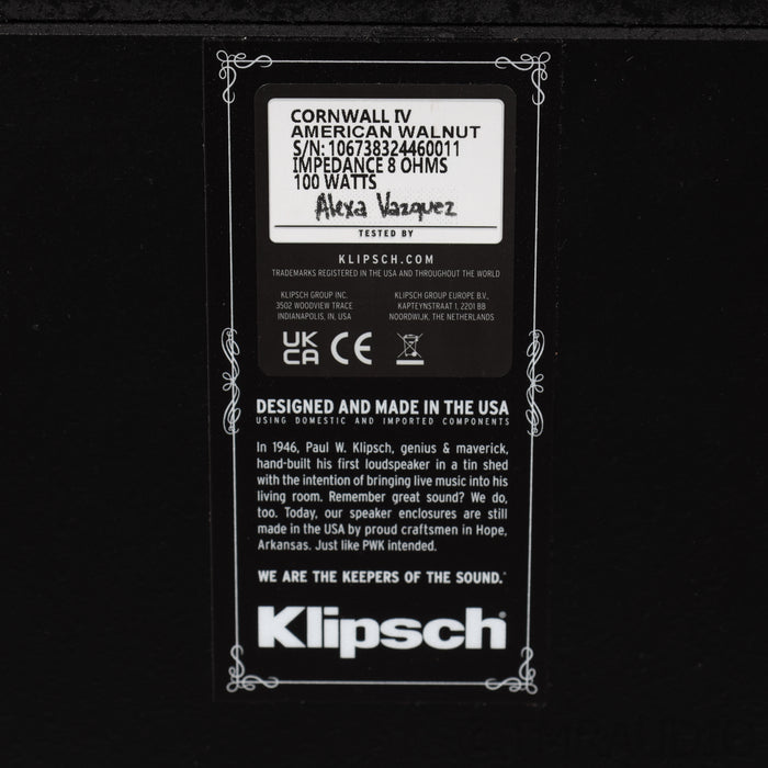 Klipsch Cornwall IV Floorstanding Speakers; Walnut Pair