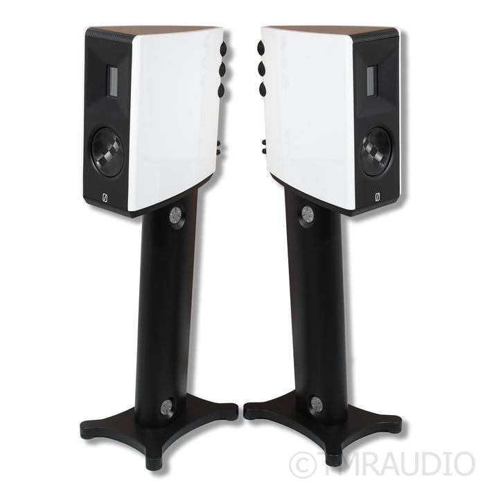 Borresen X1 Bookshelf Speakers; Gloss White Pair with Stands