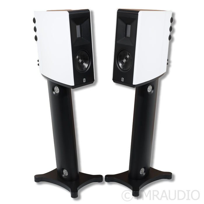 Borresen X1 Bookshelf Speakers; Gloss White Pair with Stands