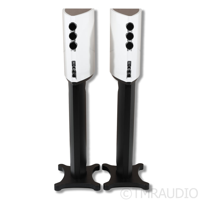 Borresen X1 Bookshelf Speakers; Gloss White Pair with Stands
