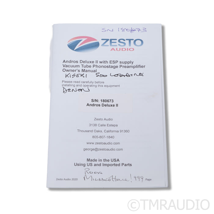 Zesto Audio Andros Deluxe II Phono Tube Preamplifier; MM & MC W/ESP