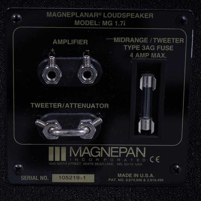 Magnepan MG 1.7i Planar Magnetic Floorstanding Speakers; Black w/ Dark Cherry Pair