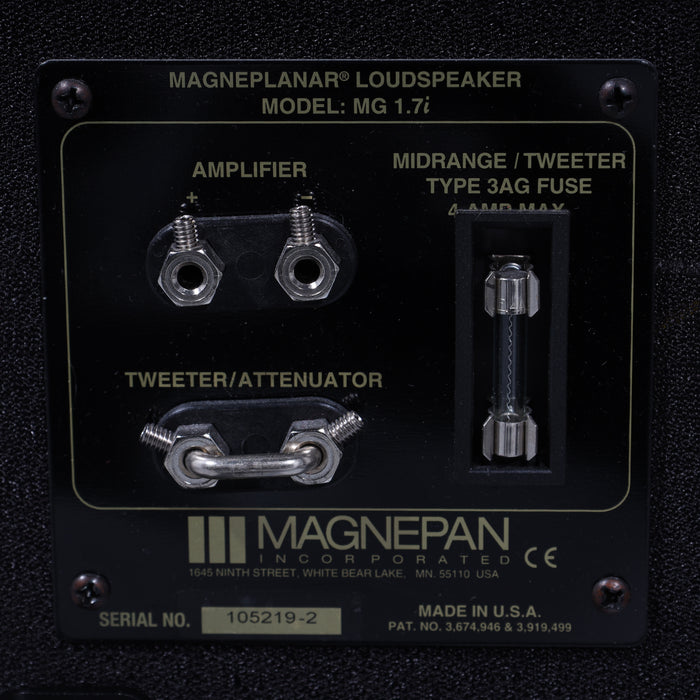 Magnepan MG 1.7i Planar Magnetic Floorstanding Speakers; Black w/ Dark Cherry Pair