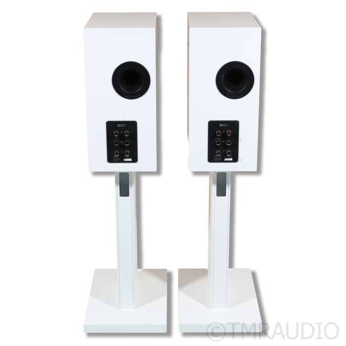 KEF R3 Meta Bookshelf Speakers; Gloss White Pair with Stands