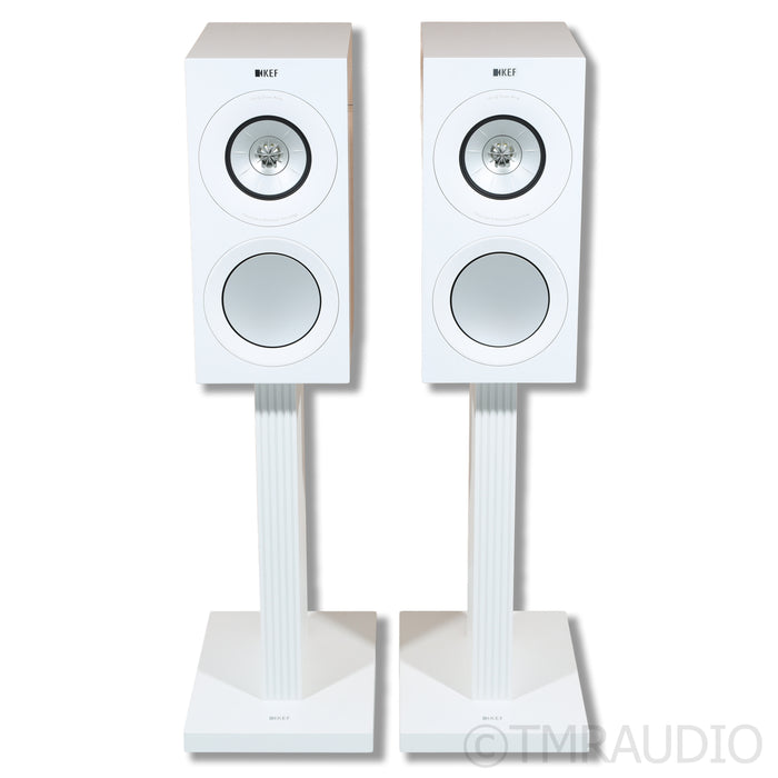 KEF R3 Meta Bookshelf Speakers; Gloss White Pair with Stands
