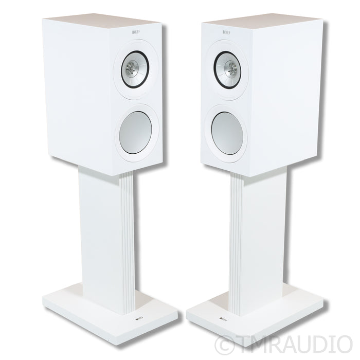 KEF R3 Meta Bookshelf Speakers; Gloss White Pair with Stands