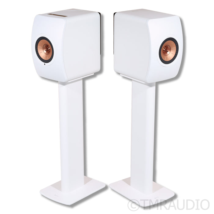 KEF LS50 Wireless II Active Bookshelf Speakers; White Pair with Stands
