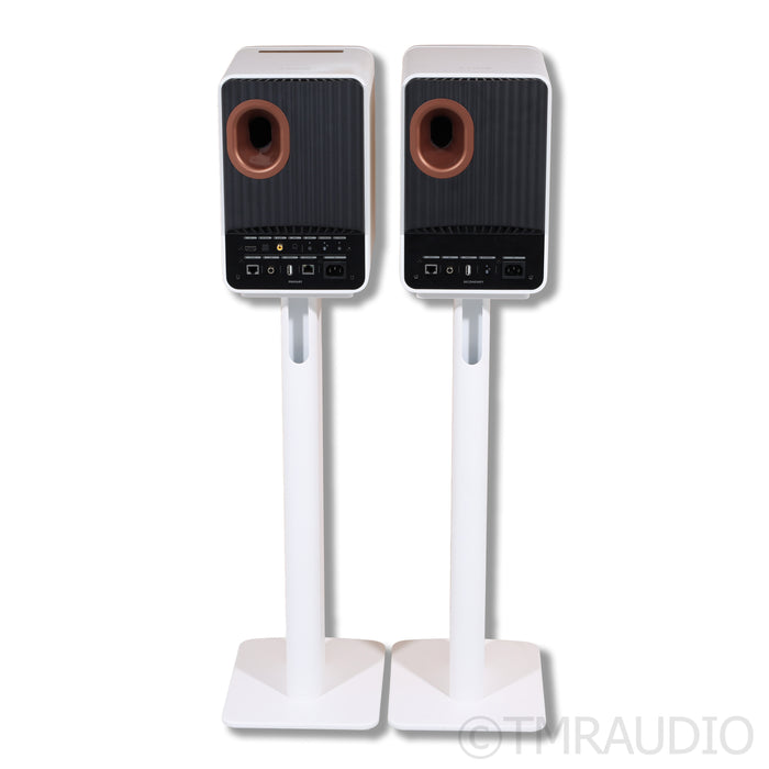 KEF LS50 Wireless II Active Bookshelf Speakers; White Pair with Stands