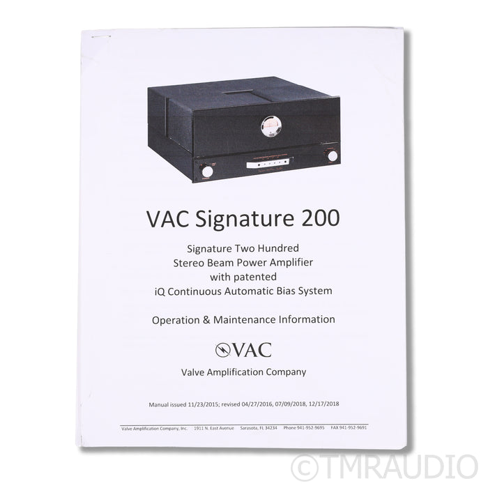 VAC Signature 200 IQ Stereo Tube Power Amplifier