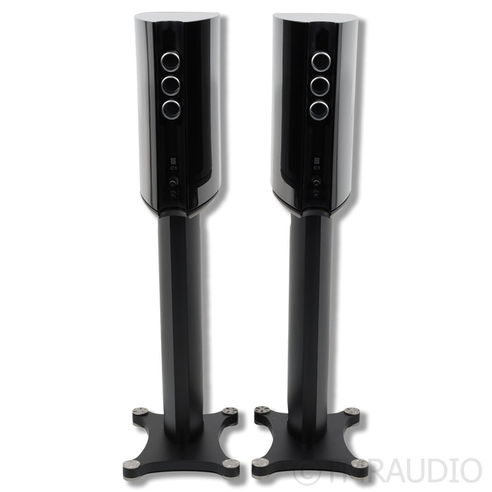 Borresen C1 Bookshelf Speakers; Piano Black Pair with Stands