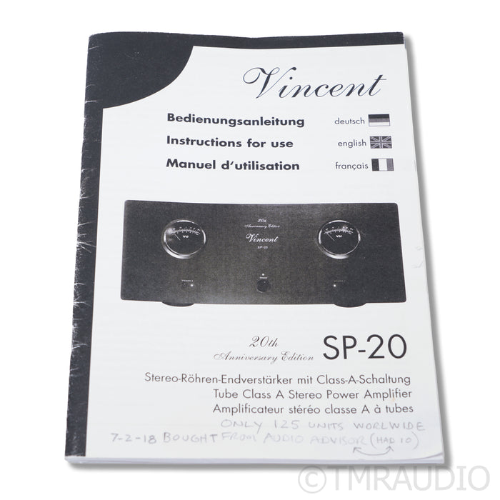 Vincent SP-20 Power Amplifier; 20th Anniversary Edition