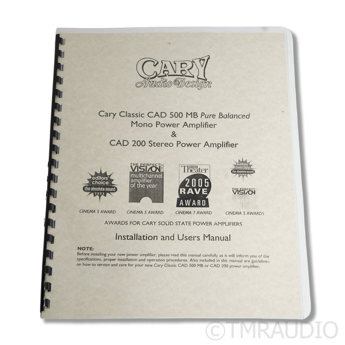 Cary Audio Design CAD 500 MB MonoBlock Power Amplifier Pair