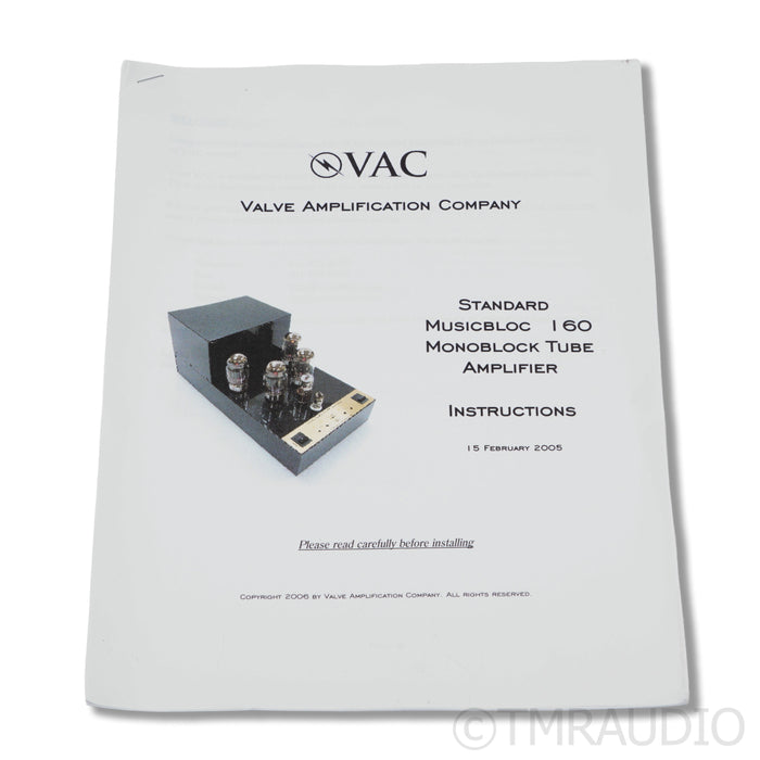 VAC Standard MonoBloc 160 Power Amplifier; Pair