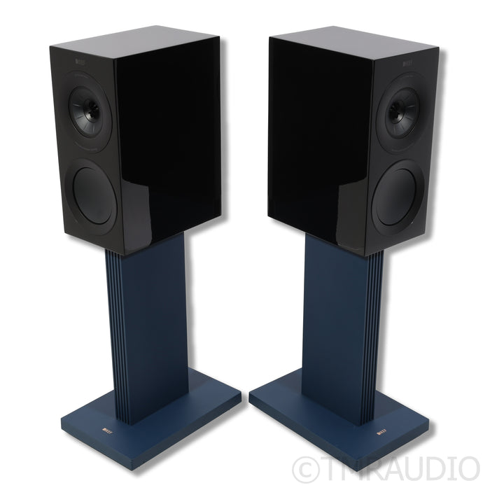 KEF R3 Meta Bookshelf Speakers w/ Indigo Blue Stands