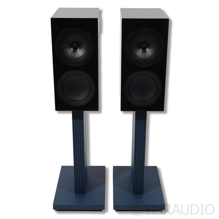 KEF R3 Meta Bookshelf Speakers w/ Indigo Blue Stands