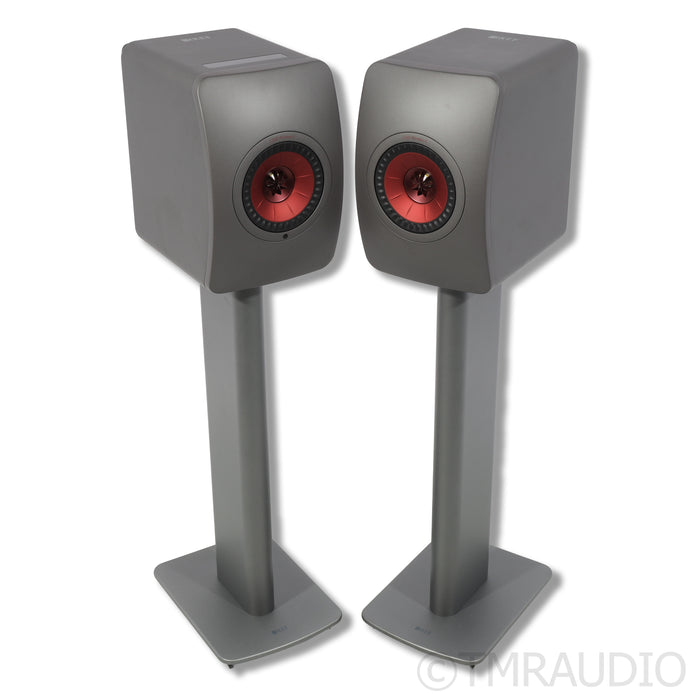 KEF LS50 Wireless II Bookshelf Speakers w/ Stands; Titanium Grey