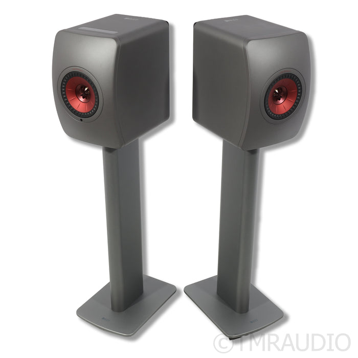 KEF LS50 Wireless II Bookshelf Speakers w/ Stands; Titanium Grey