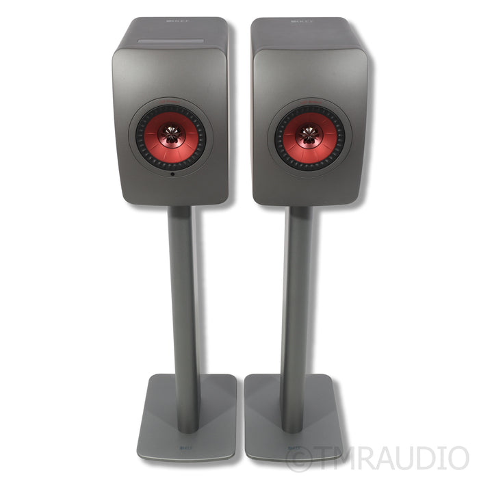 KEF LS50 Wireless II Bookshelf Speakers w/ Stands; Titanium Grey