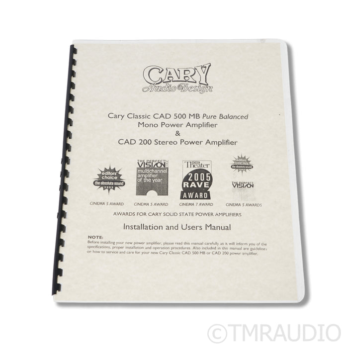 Cary Audio Design CAD 500 MB Monoblock Power Amplifier
