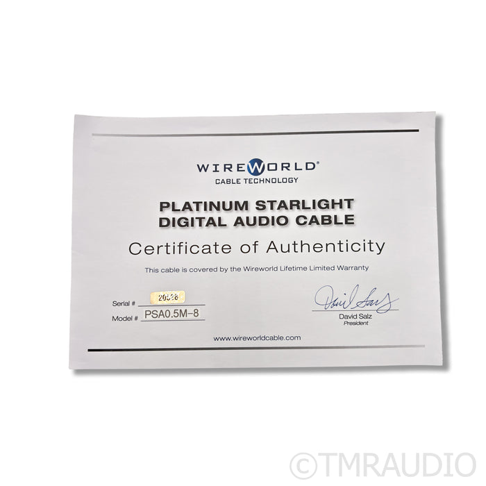 WireWorld Platinum Starlight 8 Digital XLR Interconnect; 0.5m Cable AES/EBU