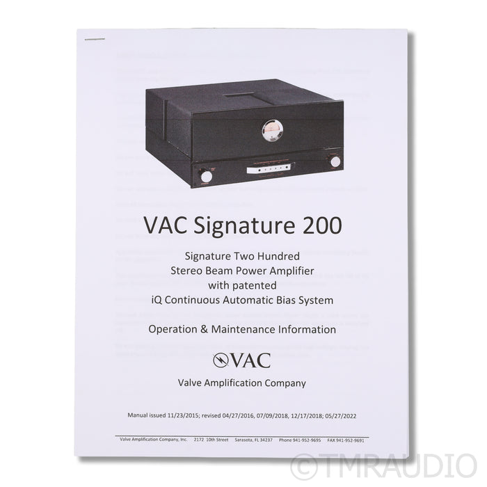 VAC Signature 200 IQ Stereo/Mono Tube Power Amplifier