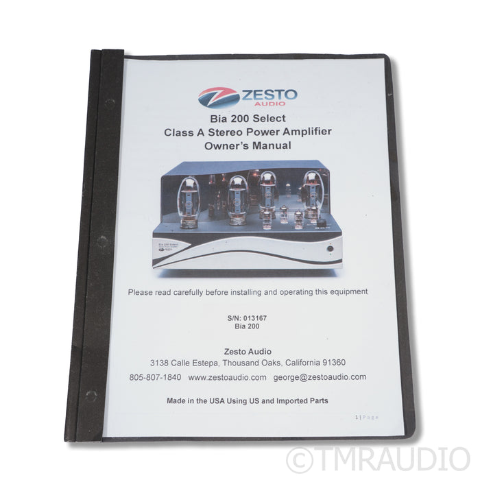 Zesto Audio Bia 200 Tube Power Amplifier