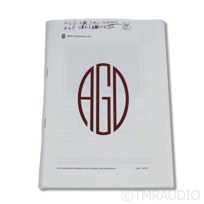 AGD Productions The Audion MkIII MonoBlock Power Amplifiers; Upgraded PSU