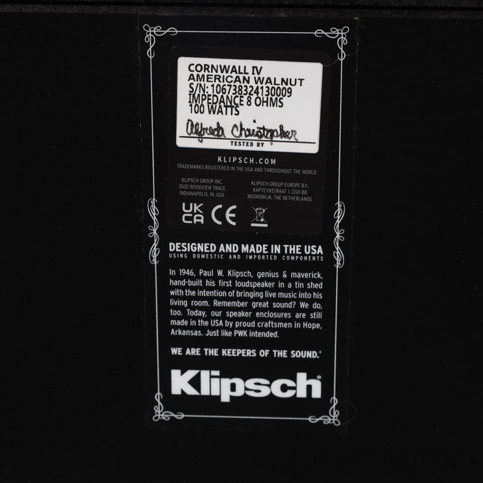 Klipsch Cornwall IV Floorstanding Speakers