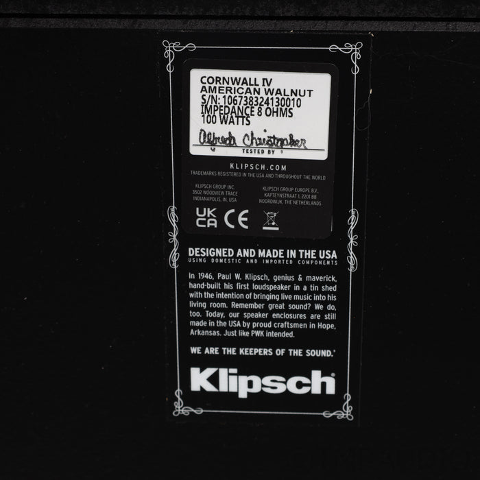 Klipsch Cornwall IV Floorstanding Speakers