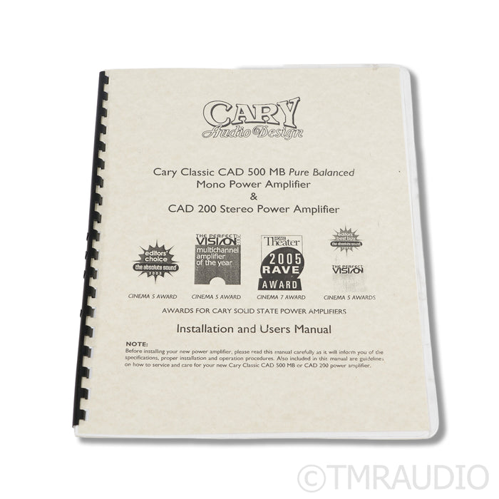Cary Audio Design CAD 500 MB Monoblock Power Amplifiers