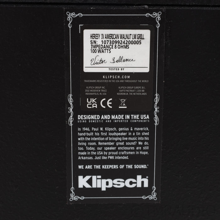 Klipsch Heresy IV Floorstanding Speakers